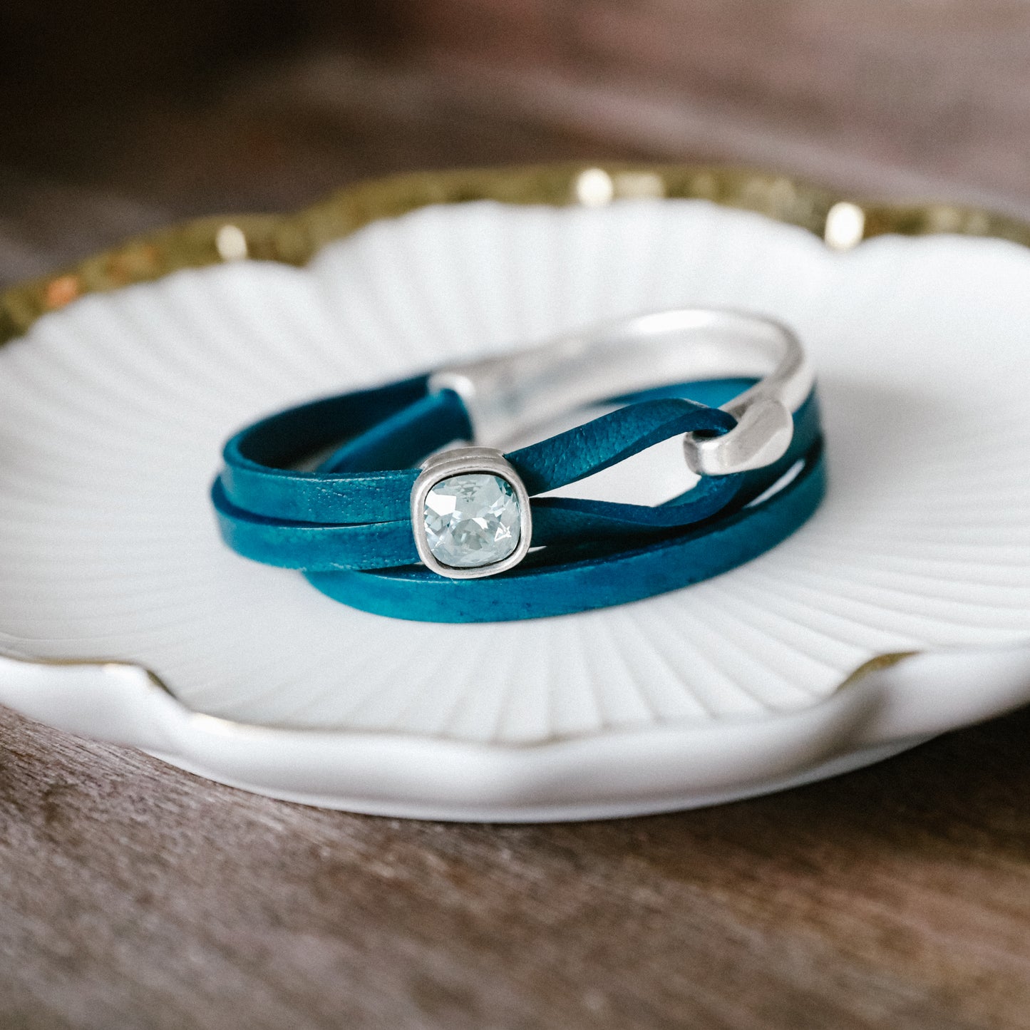 COCO TEAL LEATHER WRAP BRACELET