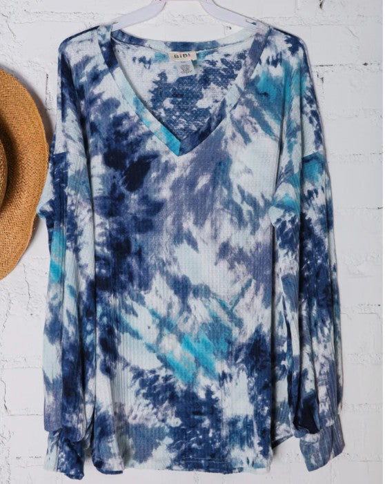 V-NECK WAFFLE KNIT TIE DYE