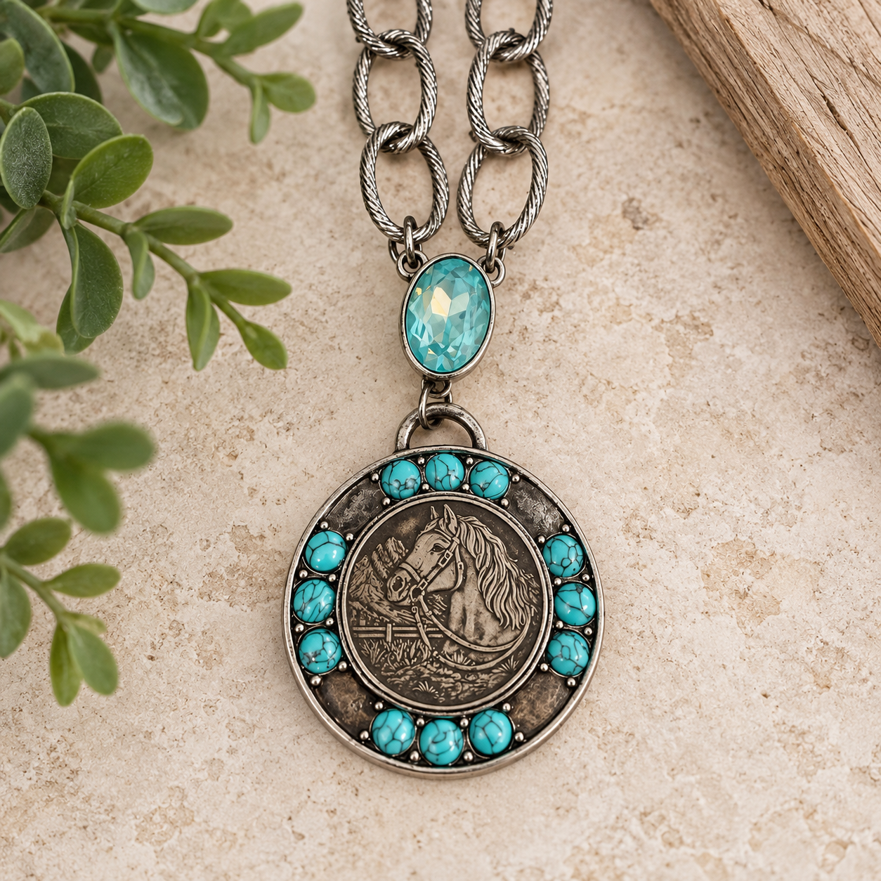 PASTURE OVAL HORSE PEDANT NECKLACE