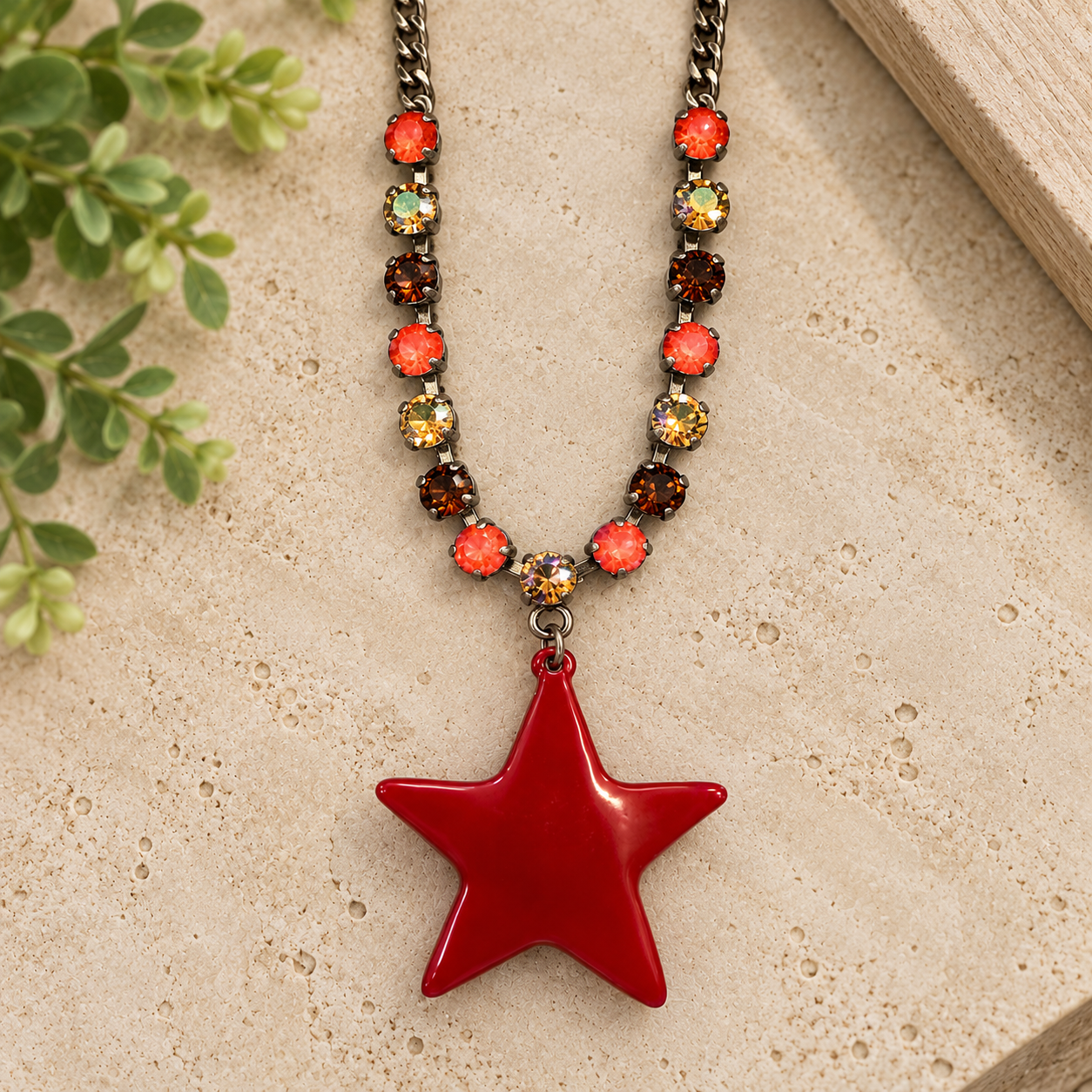 FALLING STAR NECKLACE VERDE MAROON MIX