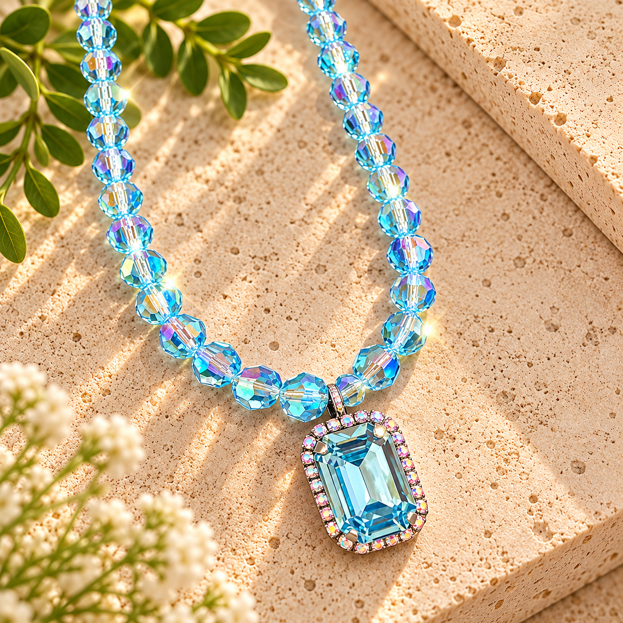 ROONEY BEADED NECKLACE AQUAMARINE