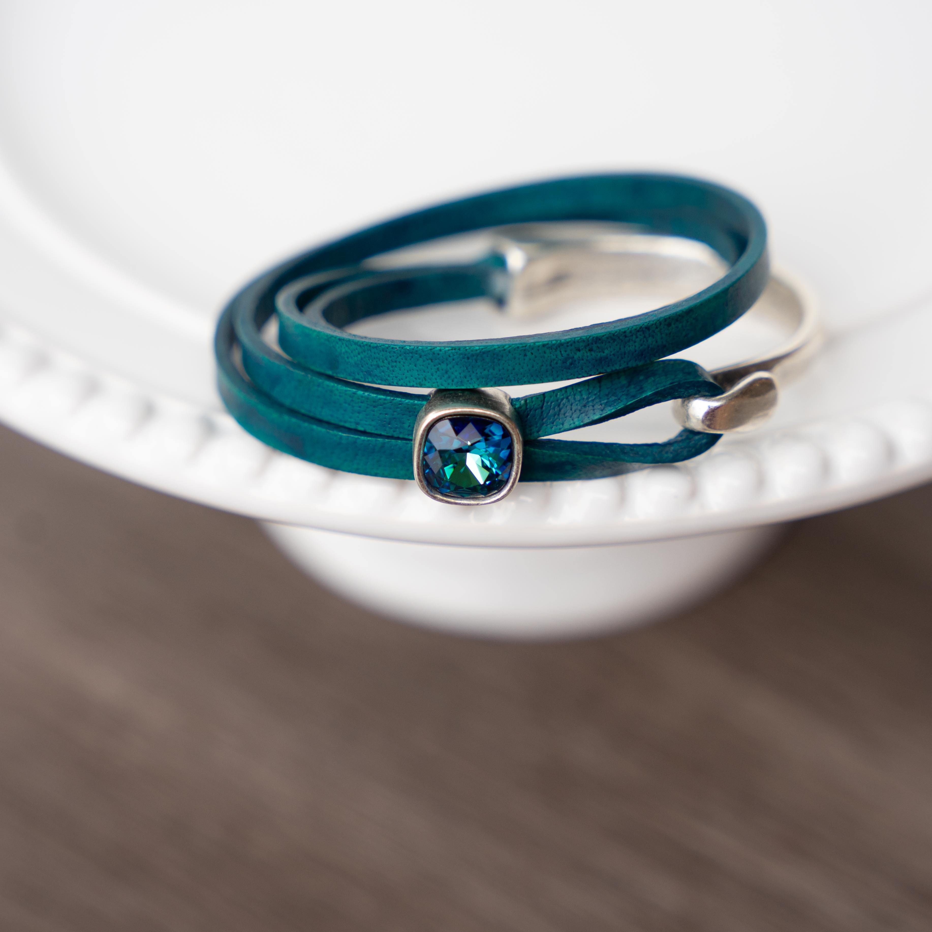 COCO TEAL LEATHER WRAP BRACELET