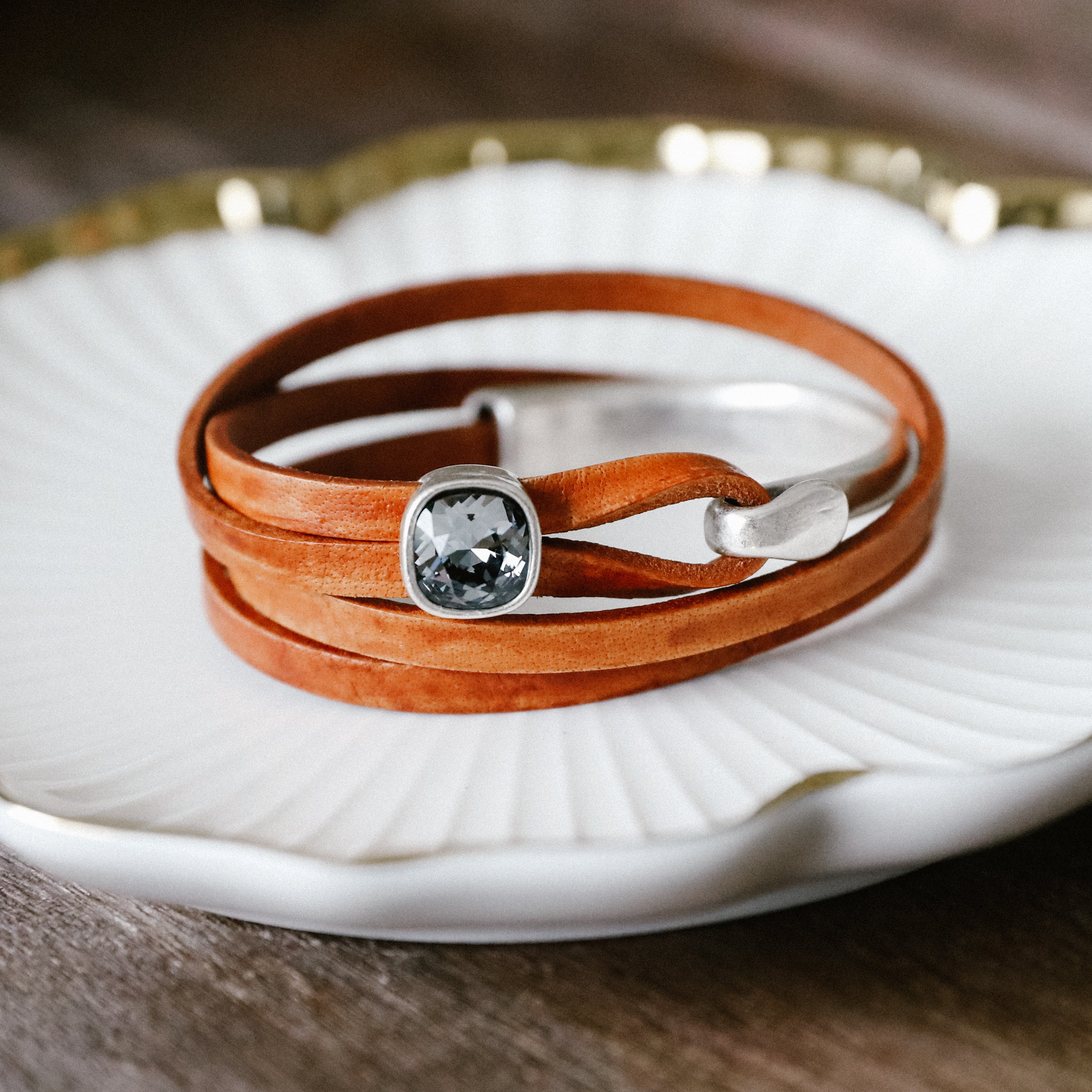 COCO COGNAC LEATHER WRAP BRACELET