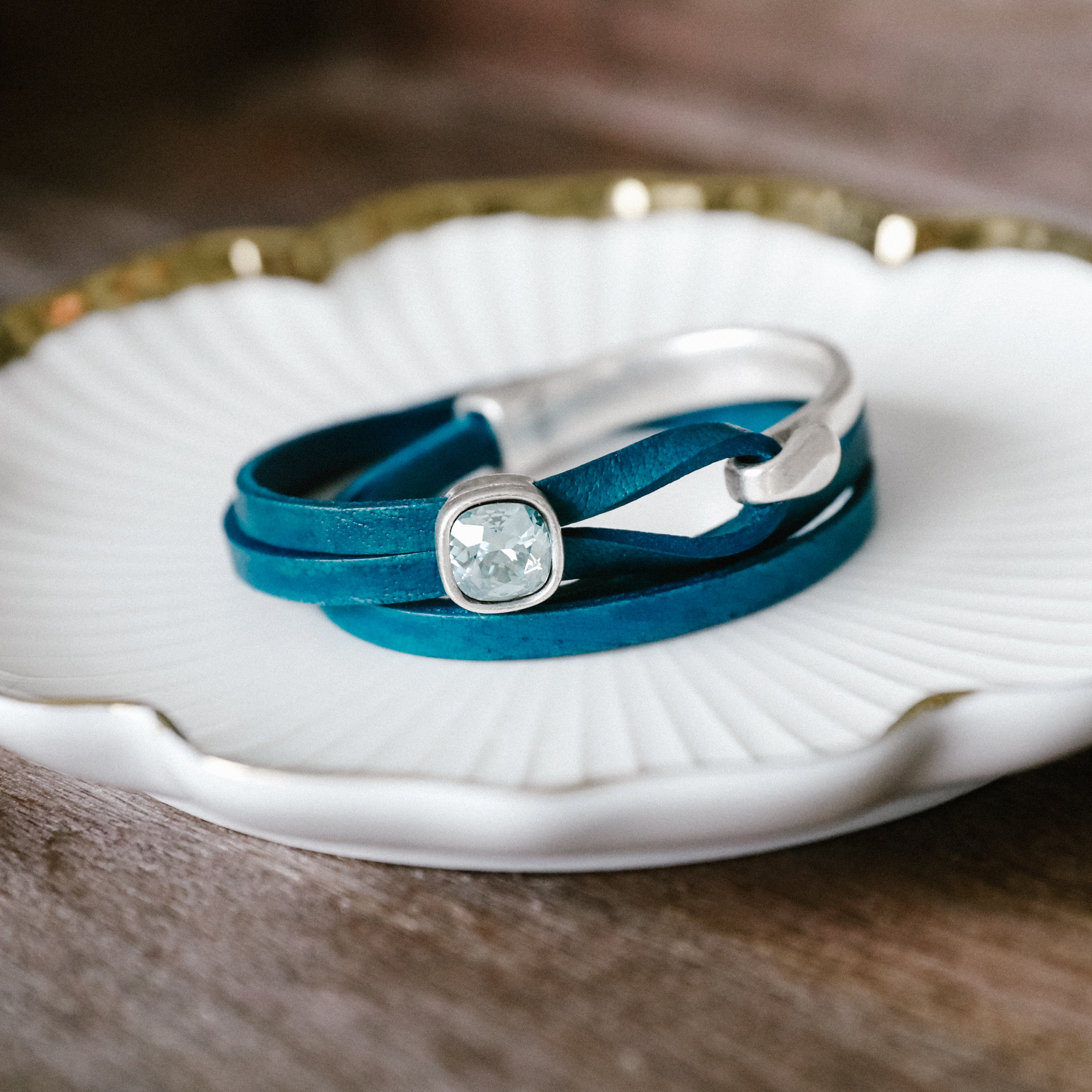 COCO TEAL LEATHER WRAP BRACELET