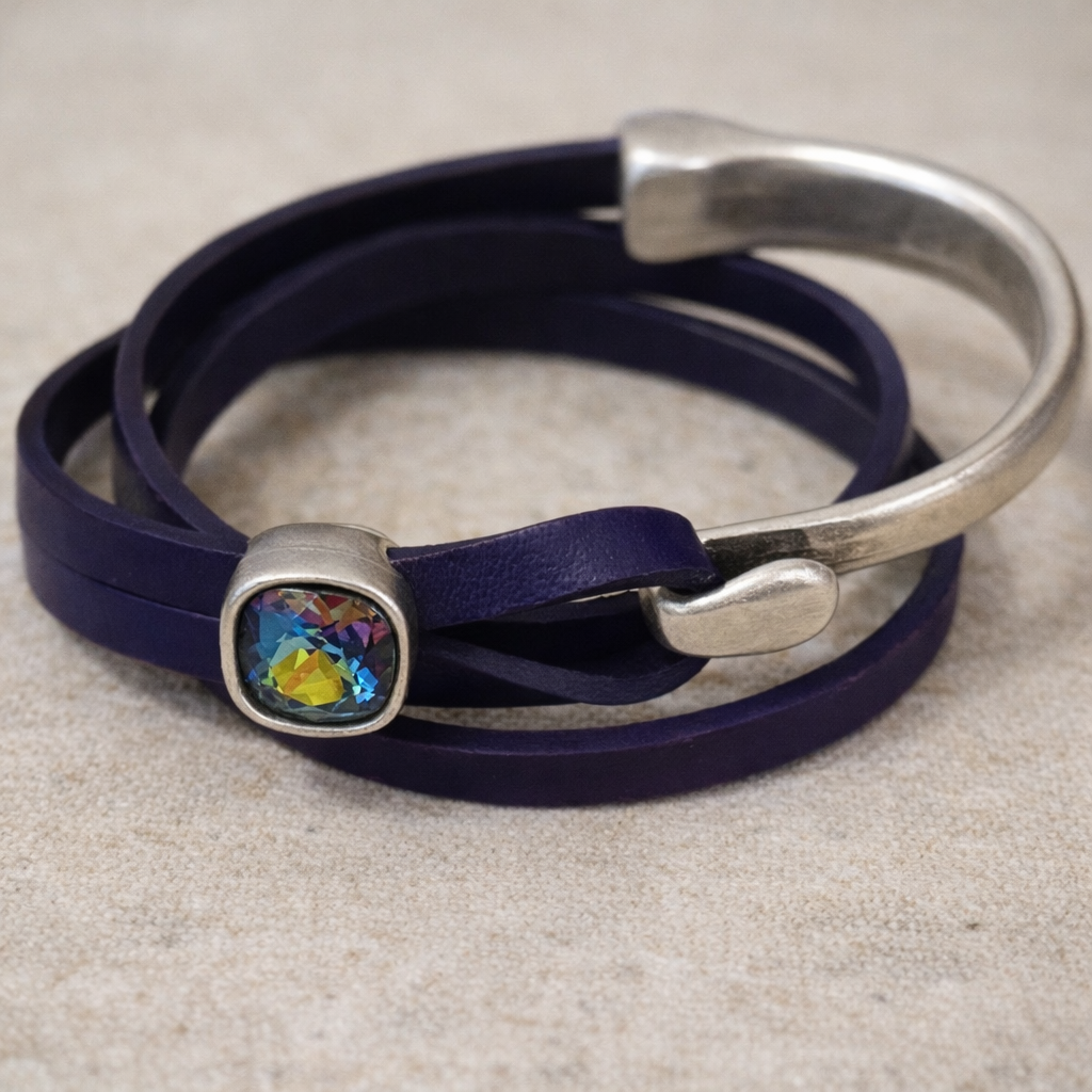 COCO PURPLE LEATHER WRAP BRACELET
