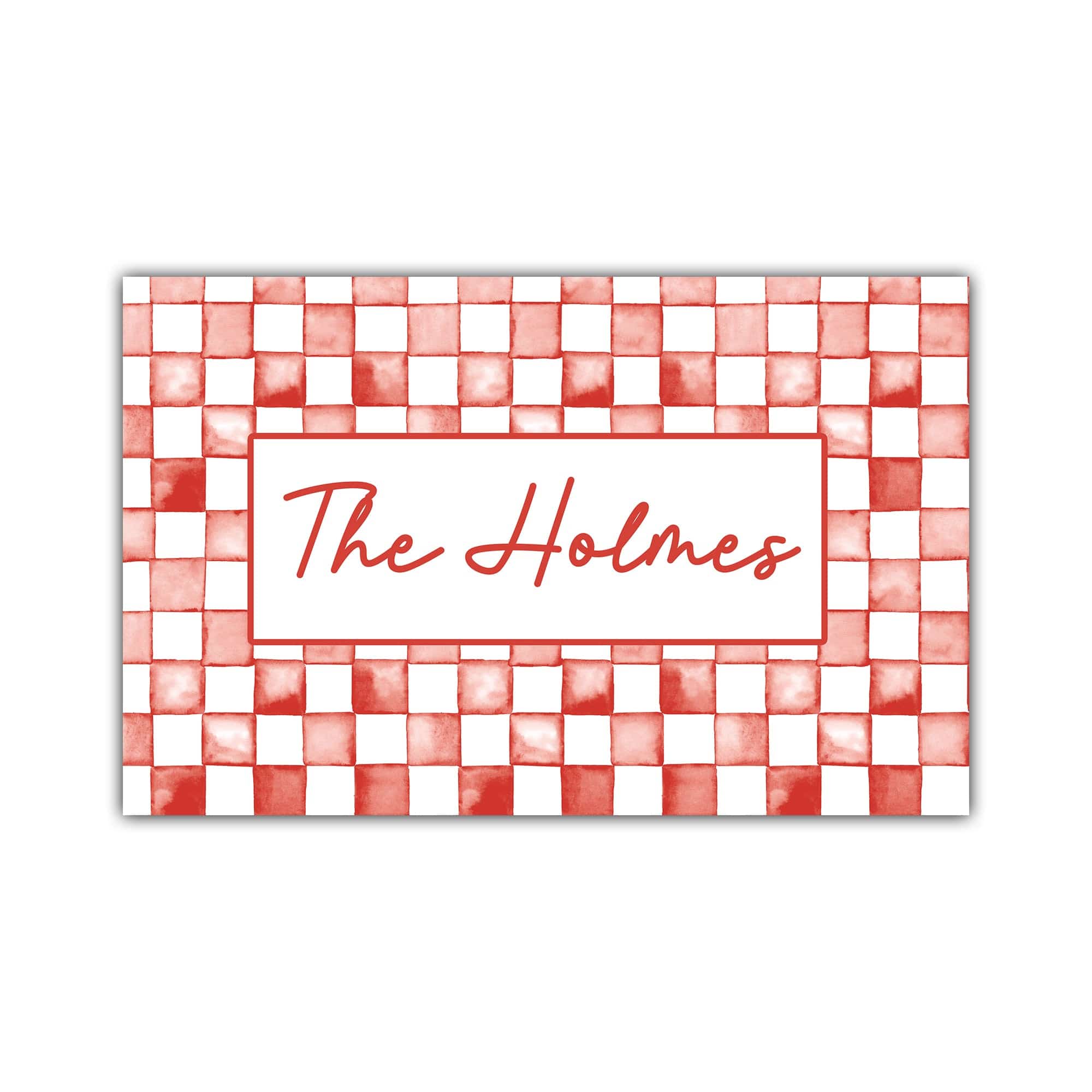 Watercolor Check Print Personalized Door Mat