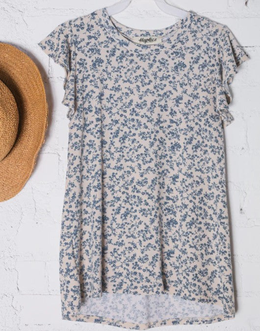 Short Ruffle Sleeve French Terry Top