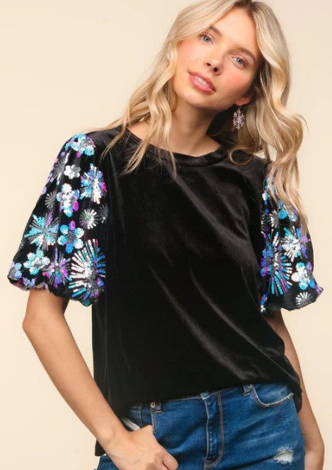 SEQUIN SHIMME SLEEVE TOP