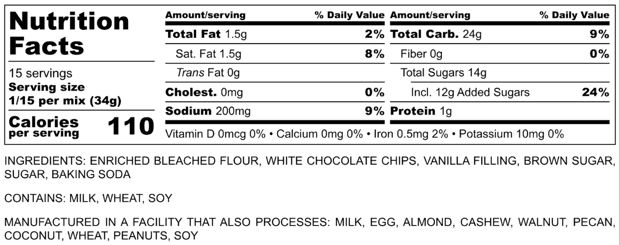 White Chocolate Chip Cookie Mix
